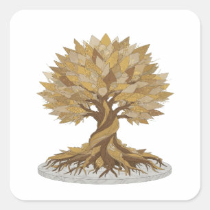 Trendiger grauer GOLDENER LEBENSBAUM Sticker-Motiv Quadratischer Aufkleber