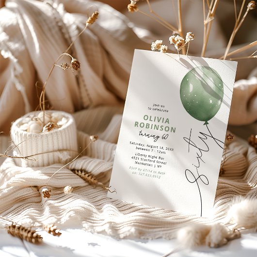 Trendiger grüner Ballon 60. Geburtstag Einladung