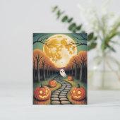 Trendiger gruseliger Halloween-Kürbis-Geister-Mond Postkarte (Stehend Vorderseite)