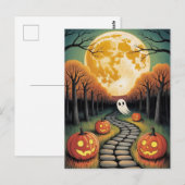 Trendiger gruseliger Halloween-Kürbis-Geister-Mond Postkarte (Vorne/Hinten)