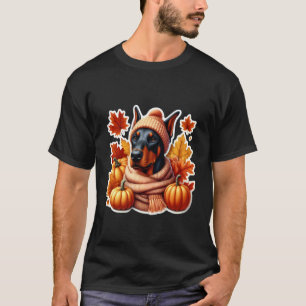 Trendiger Herbst Dobermann Pinscher Hund Kürbis L T-Shirt