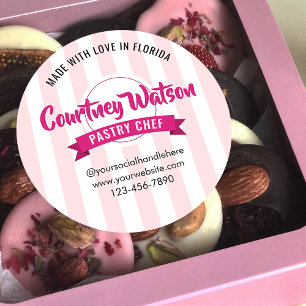 Trendiger Kuchen Bäckerei Konditor Rosa Streifen Runder Aufkleber