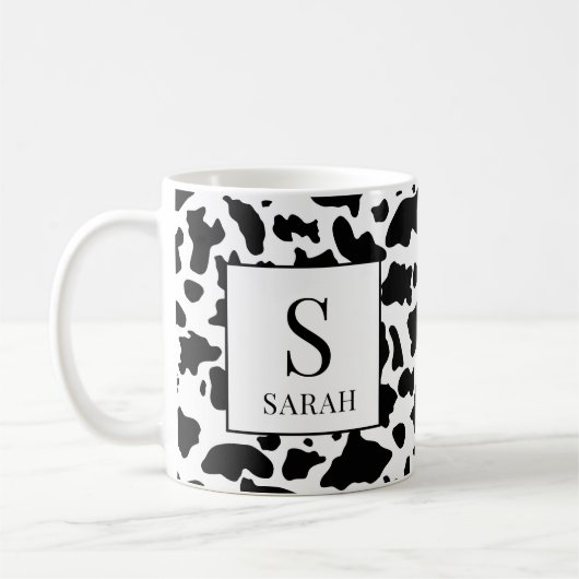 Trendiger Kuhdruck-Monogramm-Initial-Name-Becher Kaffeetasse (Links)