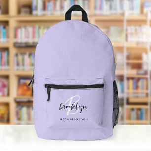 Trendiger Lavendel-Schwarz-Weiß-Monogramm-Name Bedruckter Rucksack