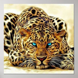 Trendiger Leopard Blaues Augen Poster