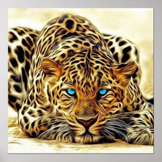 Trendiger Leopard Blaues Augen Poster (Vorne)