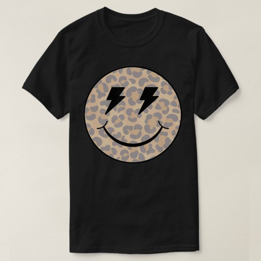 Trendiger Leopard Smiley Gesicht Blitz T-Shirt (Design vorne)