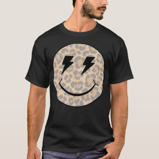 Trendiger Leopard Smiley Gesicht Blitz T-Shirt