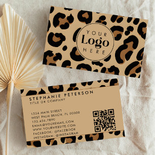 Trendiger Leoparden-Druck Firmenlogo QR-Code Visitenkarte