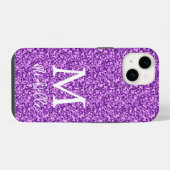 Trendiger lila Glitter-Monogramm-Initial-Name iPhone Hülle (Rückseite (Horizontal))