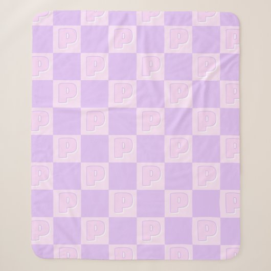Trendiger lila Monogramm-Initial-Karo-Check Sherpadecke (Vorderseite)