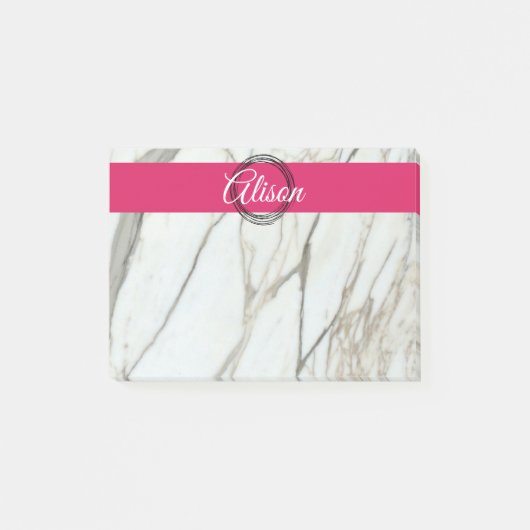 Trendiger Marmor, rosa individuelle Name Post-it Klebezettel (Vorderseite)