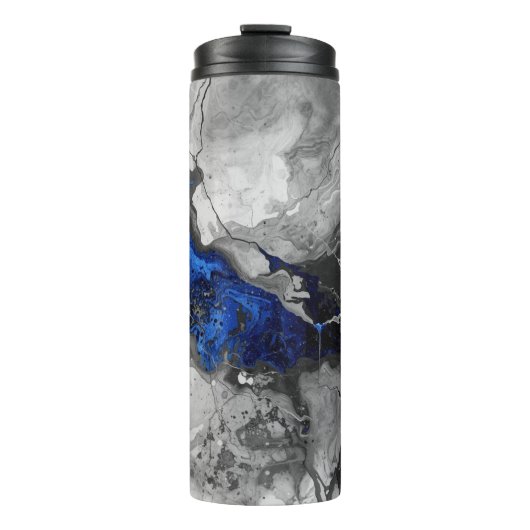 Trendiger Marmorstein Blau Schwarz Grau Design Thermosbecher (Vorderseite)