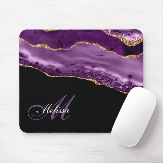 trendiger mit Monogramm Glitzer-Agate aus lila und Mousepad (Mit Mouse)