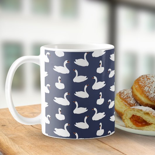 Trendiger moderner blauer Schwan-Pattern-Kaffeebec Kaffeetasse