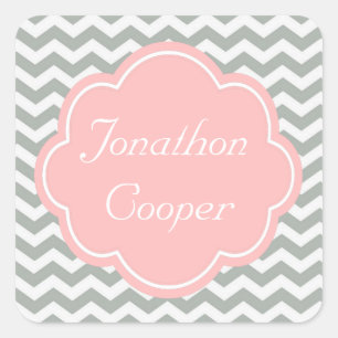 Trendiger, moderner, eleganter grauer Chevron-Name Quadratischer Aufkleber