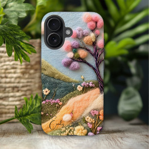 Trendiger moderner filziger floraler personalisier iPhone 16 hülle