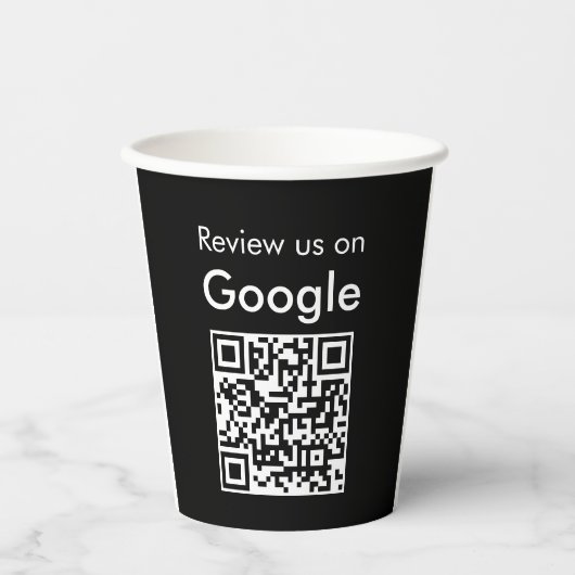 Trendiger moderner Google-Review-QR-Code Pappbecher (Vorderseite)