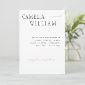 Trendiger moderner Hochzeitsheim-Blue-Gold-Text Einladung (Stehend Vorderseite)