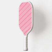 Trendiger moderner Monogramm-Name Rosa gestreift Pickleball Schläger (Links)