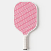Trendiger moderner Monogramm-Name Rosa gestreift Pickleball Schläger (Rückseite)