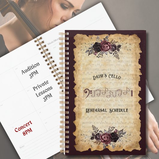 Trendiger Musiker Cello-Probenplaner Notizbuch Planer