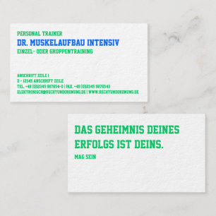 Trendiger, mutiger Fitness-Trainer Blau Grün Visitenkarte