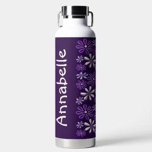 Trendiger Name Lila Blumen-Doodle-Muster Trinkflasche