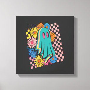 Trendiger Neon-Blumen-Geist Halloween Leinwanddruck