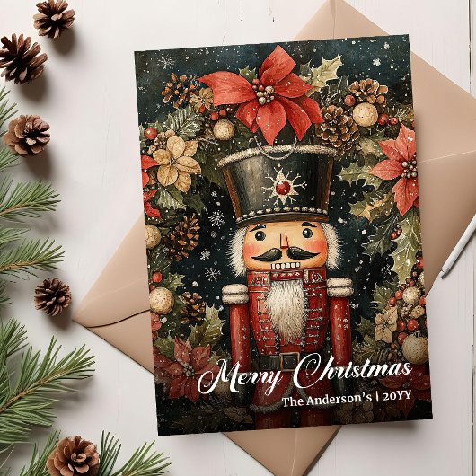Trendiger nostalgischer Weihnachtsnussknacker-Druc Feiertagskarte