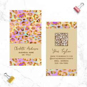 Trendiger Pastell Moderner Gold-Leoparden-Druck QR Visitenkarte