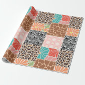Trendiger Patchwork-Tierdruck & Blumenmuster-Einwi Geschenkpapier (Ungerollt)