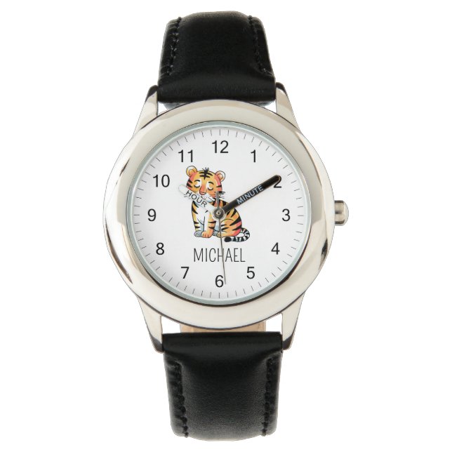 Trendiger personalisierter Name Süßer Dschungeltig Armbanduhr (Vorderseite)