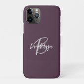Trendiger Pflaumen-Purple-Grau-Weiß-Script-Monogra Case-Mate iPhone Hülle (Rückseite)
