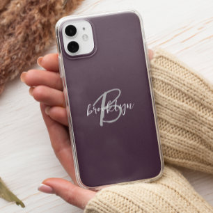Trendiger Pflaumen-Purple-Grau-Weiß-Script-Monogra Case-Mate iPhone Hülle