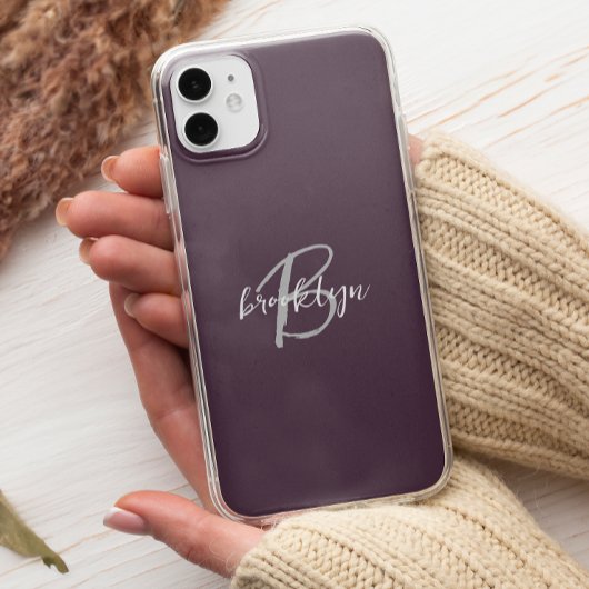 Trendiger Pflaumen-Purple-Grau-Weiß-Script-Monogra Case-Mate iPhone Hülle