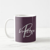 Trendiger Pflaumen-Purple-Grau-Weiß-Script-Monogra Kaffeetasse (Links)