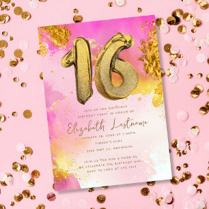 Trendiger Pink Gold Sweet 16 Geburtstag Einladung