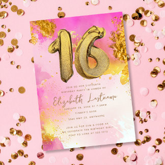 Trendiger Pink Gold Sweet 16 Geburtstag Einladung