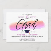 Trendiger Pink-Purple-Abschluss-Cap-Bold-Script-Wa Einladung (Vorderseite)