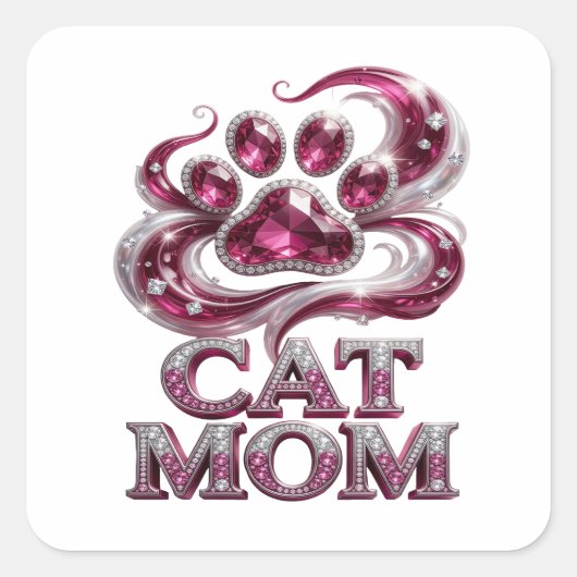 Trendiger Pinker CAT MOM Quadratischer Aufkleber (Vorderseite)