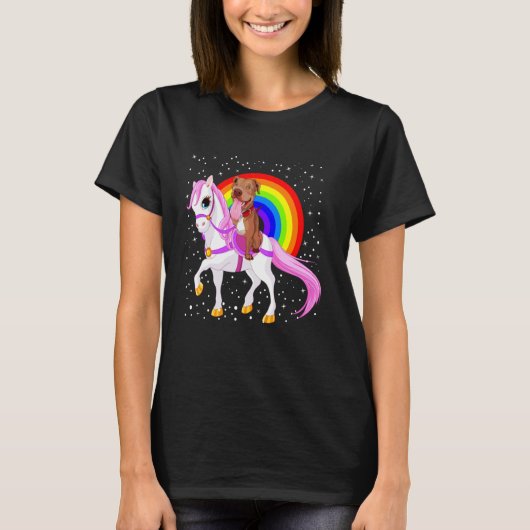 Trendiger Pitbull Regenbogen Pferd T-Shirt (Vorderseite)
