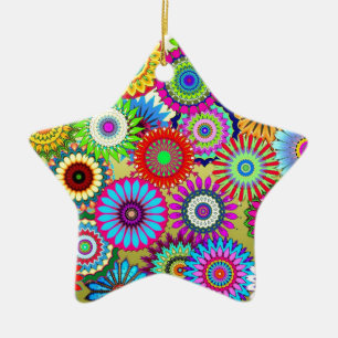 Trendiger Psychadelic Flower Power Druck Accessoir Keramikornament