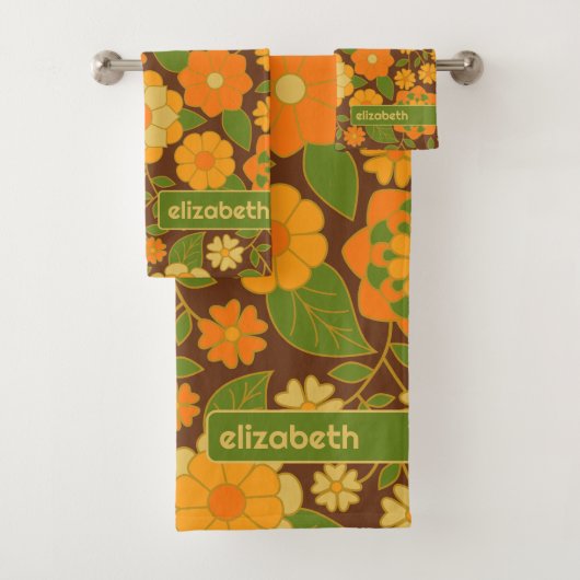 Trendiger Retro-Muster-Individuelle Name Badhandtuch Set (Insitu)