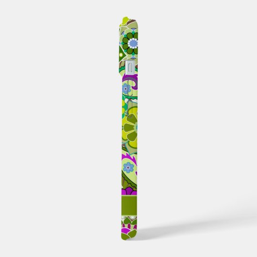 Trendiger Retro-Muster-individuelle Name iPhone 15 Hülle (Linke Seite)