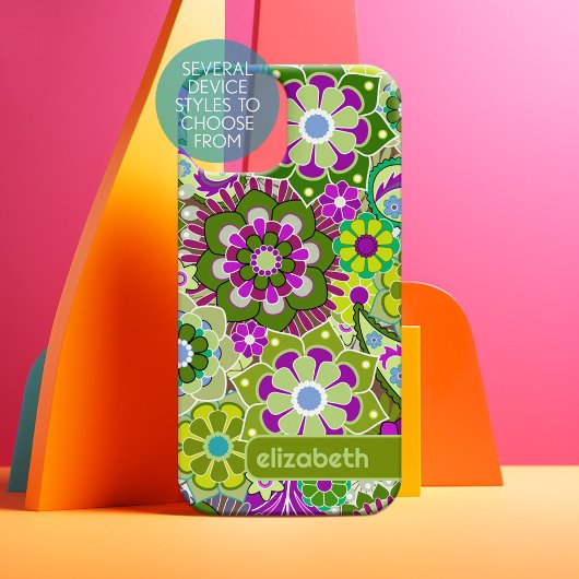 Trendiger Retro-Muster-individuelle Name iPhone 15 Hülle