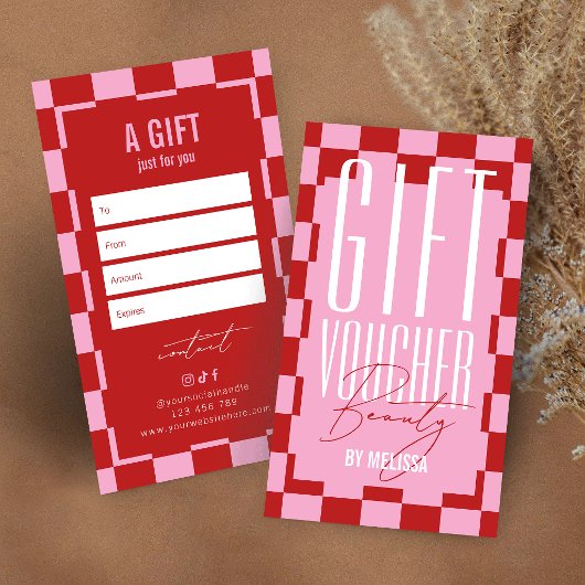 Trendiger Retro-Rosa- und Rot-Spa-Salon-Geschenkgu