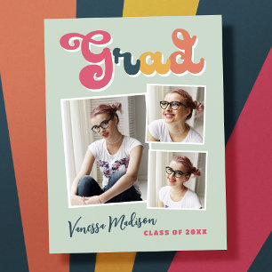 Trendiger Retro-Vintage-Stil-Absolvent 3-Foto-Coll Postkarte