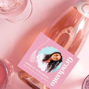 Trendiger rosa Abschlussfoto Schaumweinetikett