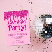 Trendiger rosa Glitter Let's Go Party Geburtstag
